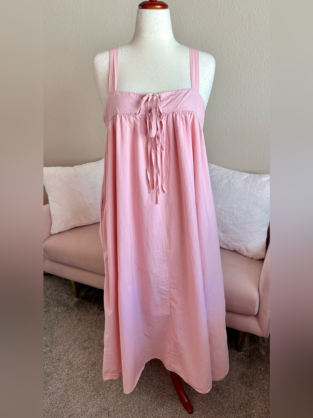Stitch Drop By Nordstrom Maxi Slip Dress Lined Petal Pink Cotton Women's L Boho